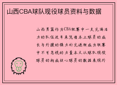 山西CBA球队现役球员资料与数据